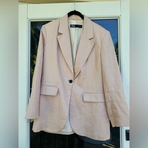 Zara Women's Linen Blazer - light pink